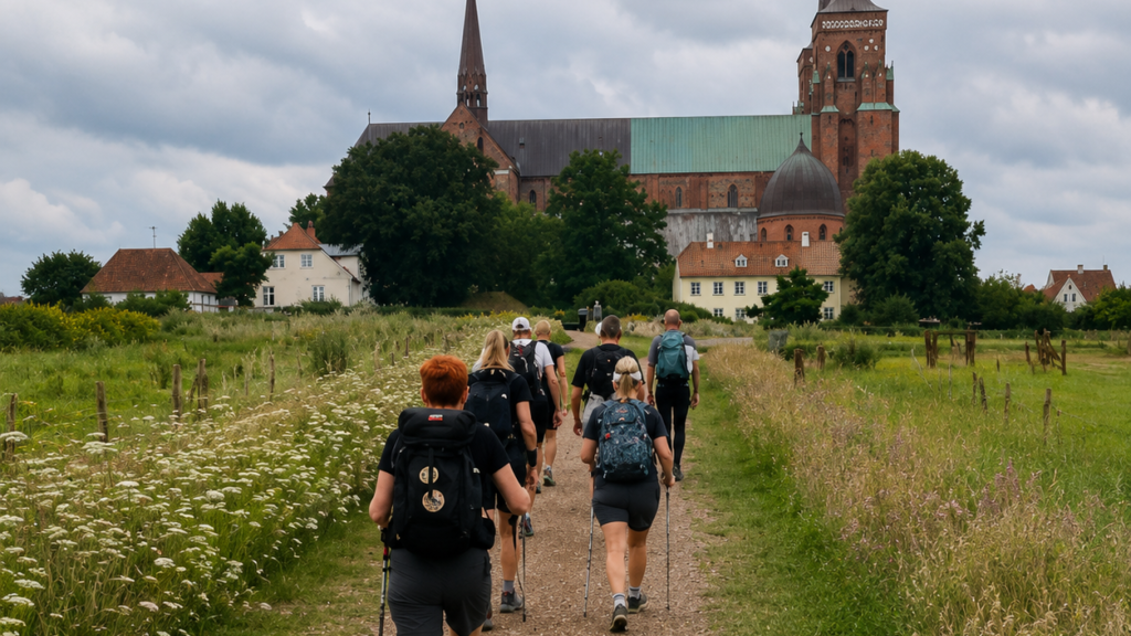 Gruppe på fælles træningstur mod Roskilde Domkirke